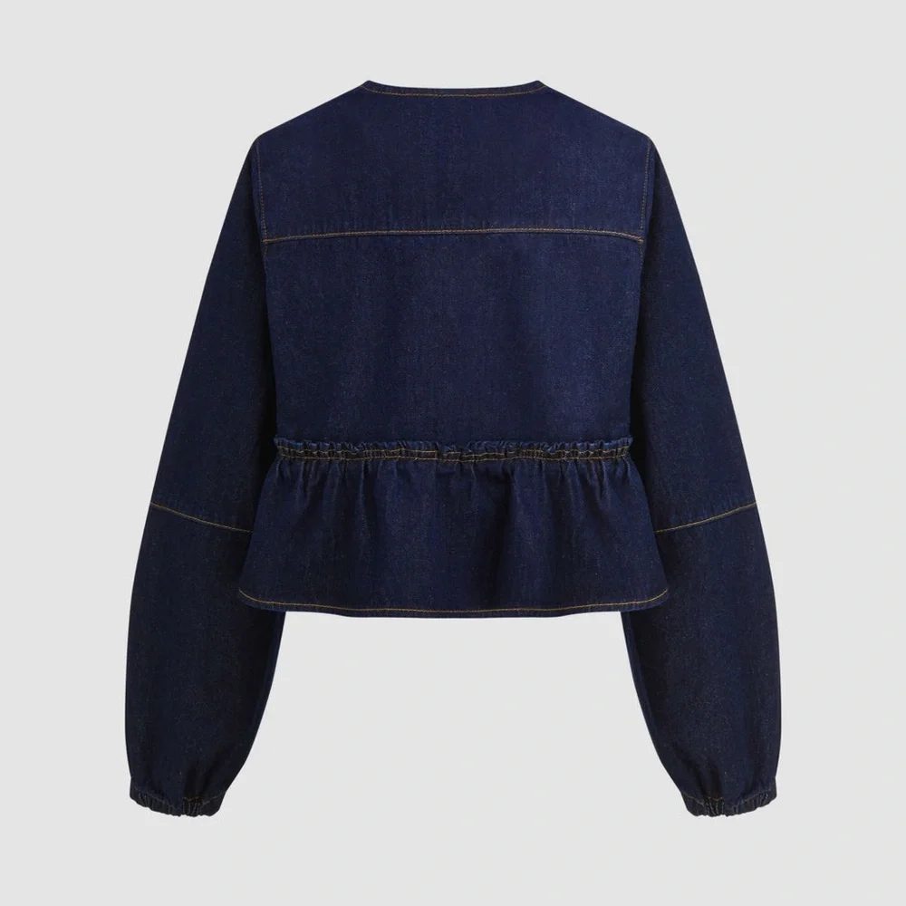 NEW WITHOUT TAGS Cider Dark Denim Blouse with Tie Details Size Small - Picture 5 of 6